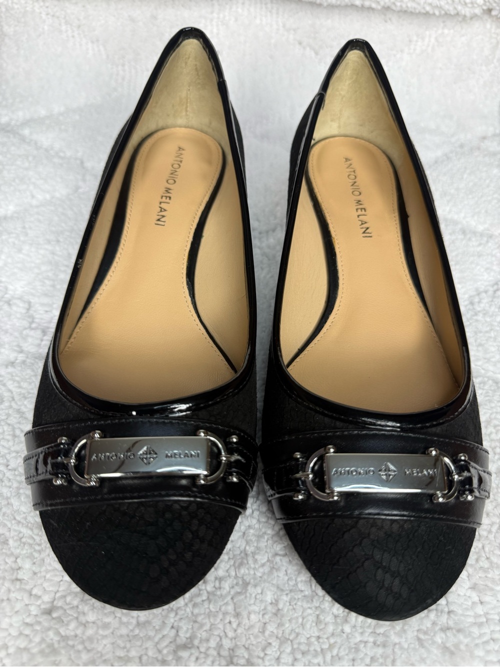 Antonio Melani Marva Wedges Womens 8M Black Snake Textured Shoes With Box
